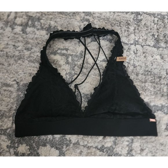 Victoria's Secret PINK Black Lace Strappy Back Halterneck Bralette S/P  NWT - Picture 5 of 16